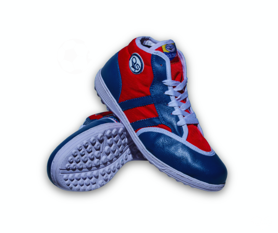 BOTA TORRETIN FUTSAL CUERO AZUL Y ROJO